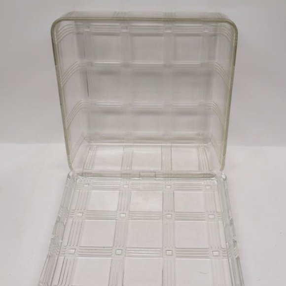 Hazel Atlas Crystal CRISS CROSS CRISSCROSS 8 X 8 Refrigerator Dish w/Lid - Picture 4 of 4